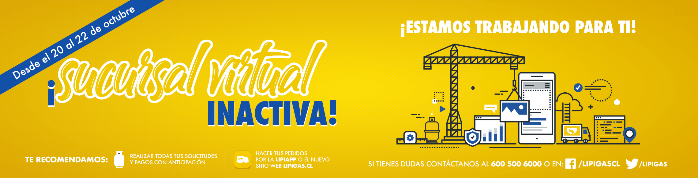 La Sucursal Virtual no estará disponible entre el 20 y el 22 de Octubre